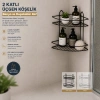 SİYAH  2 KATLI - ÜÇGEN METAL BANYO KÖŞELİK - DUŞKABİN RAF (5263)