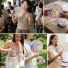 Sulu Boya Çiçek Desenli Katlanabilir Cep Yelpazesi - Kılıflı Yuvarlak Kumaş El Yelpazesi (5263)