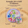 Sulu Boya Çiçek Desenli Katlanabilir Cep Yelpazesi - Kılıflı Yuvarlak Kumaş El Yelpazesi (5263)