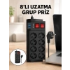 Termal Korumalı 8 Prizli 3 Usb’li Uzatma Kablosu Yeni Nesil