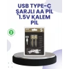 Type-c Usb İle Hızlı Şarj Edilebilir Aa Kalem Pil | 1.5v Lityum | Çiftli Paket