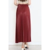Zarif Ve Modern Pileli Parlak Krep Gizli Lastikli Bordo Etek
