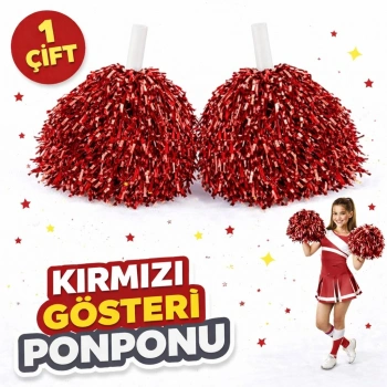 1 Çift ( 2 Adet ) Kırmızı Renk 23 Nisan 19 Mayıs 29 Ekim Okul Gösteri Ponponları Ekstra Dolgun (5263)