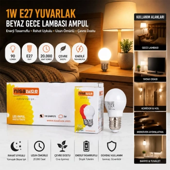10 ADET 1W E27 BEYAZ YUVARLAK GECE LAMBASI LED AMPUL (5263)