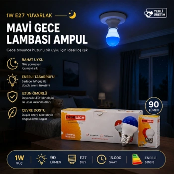 10 ADET 1W E27 MAVİ YUVARLAK GECE LAMBASI LED AMPUL EAMP-075 (5263)