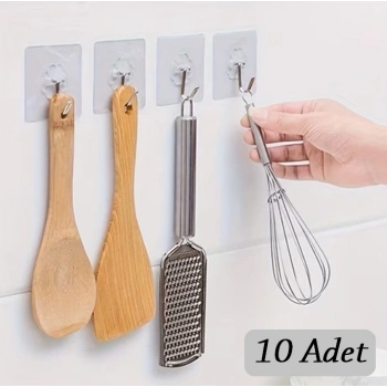 10 ADET Kendinden Yapışkanlı Şeffaf Askı (5263)