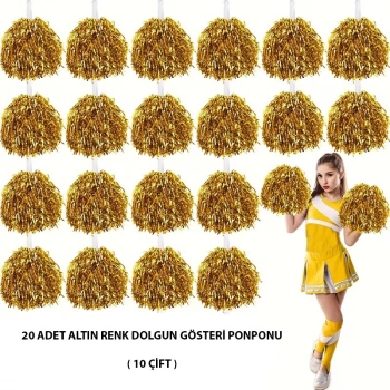 10 Çift ( 20 Adet ) Altın Renk 23 Nisan 19 Mayıs 29 Ekim Okul Gösteri Ponponları (5263)