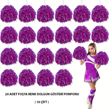10 Çift ( 20 Adet ) Fuşya Renk 23 Nisan 19 Mayıs 29 Ekim Okul Gösteri Ponponları (5263)