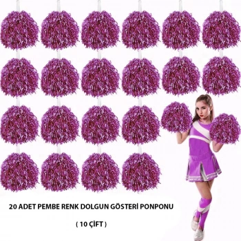 10 Çift ( 20 Adet ) Pembe Renk 23 Nisan 19 Mayıs 29 Ekim Okul Gösteri Ponponları (5263)