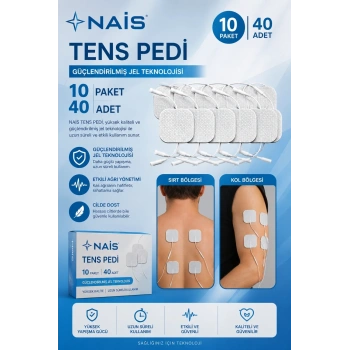 10 Paket, 40 Adet Nais Gold Tens Elektrod Pedi 5x5 Cm Extra Güçlendirilmiş Yapışkanlı Kumaş, Tens Pedi Elektrot – Cilt Dostu Jel – Yüksek İletkenlik – Tens Cihazları İle Uyumlu