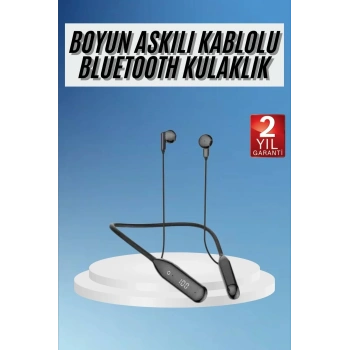100 Saat Kablolu Boyun Askılı Dijital Göstergeli Bluetooth Kulaklığı