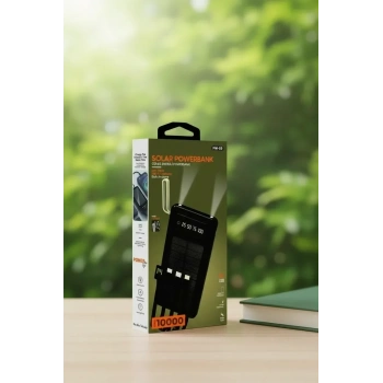 10000mah Güneş Enerjili Taşınabilir Şarj Cihazı - Çift Led Fenerli, Lcd , 2 Usb-c Powerbank