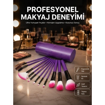 12 Parça Profesyonel Makyaj Fırçası Far Fırçası Allık Fırçası Yumuşak Kıllı