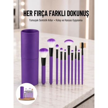 12 Parça Profesyonel Makyaj Fırçası Far Fırçası Allık Fırçası Yumuşak Kıllı