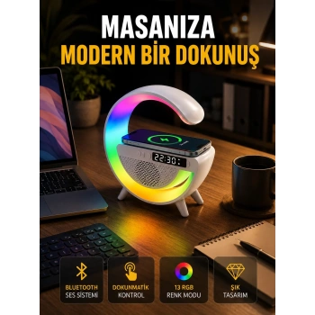 13 Renk Seçenekli Kablosuz Şarj Cihazlı Led Lamba