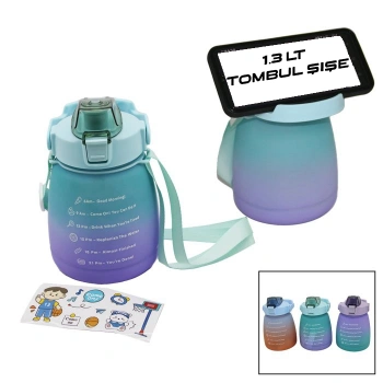 1.3LT - TOMBUL PİPETLİ RENKLİ PLASTİK SULUK MATARA KİLİTLİ KAPAKLI - TELEFONLUKLU (5263)