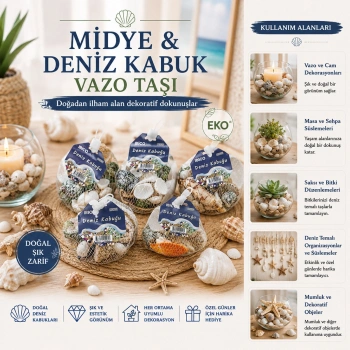 15 ADET FİLELİ RENKLİ MİX EKO MİDYE - DENİZ KABUK VAZO TAŞI (5263)