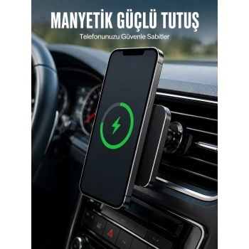 15w Hızlı Şarj Destekli Manyetik Araç Telefon Tutucu Kablosuz Araç Şarj Standı