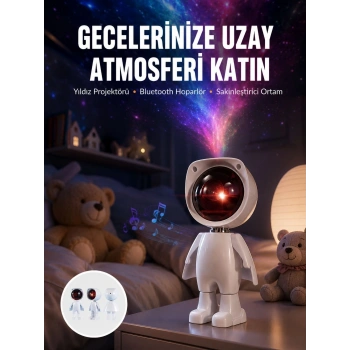 180 Derece Dönebilen Astronot Masa Ve Gece Lambası Projektör Yeni Nesil