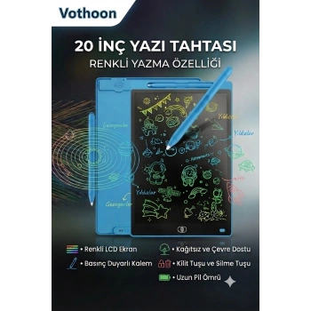 20 Inc Renkli Lcd Grafik Dijital Kalemli Çizim Tableti Yazı Tahta Not Yazma Eğitim Tableti Mavi