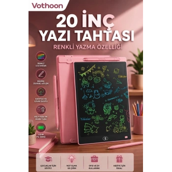 20 Inc Renkli Lcd Grafik Dijital Kalemli Çizim Tableti Yazı Tahta Not Yazma Eğitim Tableti Pembe
