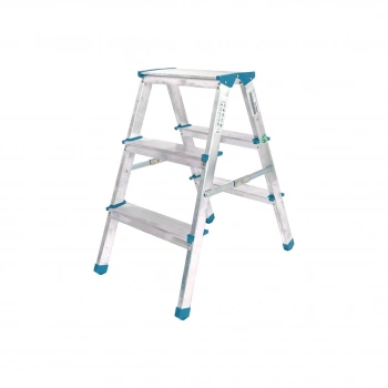 3+3 ÇİFT BASAMAKLI ALÜMİNYUM METAL MERDİVEN YÜKSEKLİK = 69CM BAŞ GENİŞLİK = 8CM (5263)