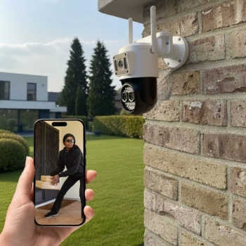 3 Kameralı Kablolu Akıllı Güvenlik Kamerası – 360° PTZ Hareketli, Çift Antenli, WiFi IP, Gece Görüşlü Dış Mekan Kamera (5263)