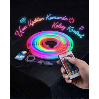 3 Metre Rgb Akıllı Neon Led Şerit Işık Telefon Ve Kumanda Kontrollü Ambiyans Aydınlatma