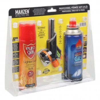 3 Parça Profesyonel Pürmüz Seti Pürmüz Torch Çakmak Başlık- Kamp Gazı 400ml- Çakmak Gazı 270 (5263)