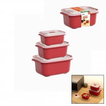 3 PCS KIRMIZI DİKDÖRTGEN SAKLAMA KAB SET 500-1000-2000ML (5263)