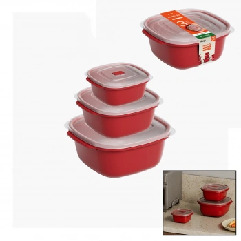 3 PCS KIRMIZI KARE SAKLAMA KABI SET 550-1100-2200ML (5263)