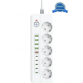 3500w Akım Korumalı 5’li Grup Priz: 5x Usb + 5x Type-c Çıkışlı (2 Metre)