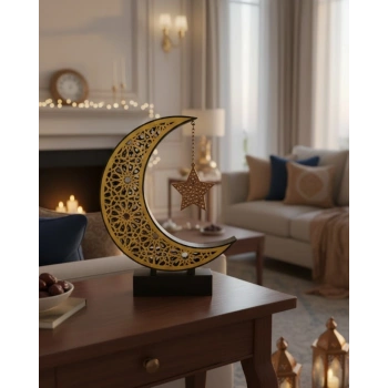 3d Hilal Yıldız Dekor 23x23 Cm Ramazan Özel Masa Üstü Süs