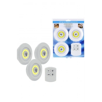 3lü Uzaktan Kumandalı Yapışkanlı Kablosuz Led Spot Lambalar (5263)