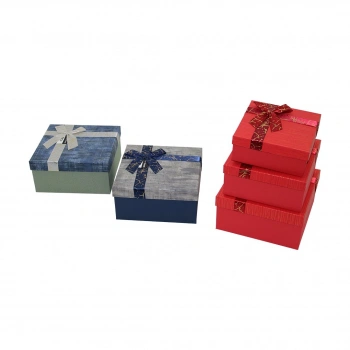 3PCS KARE ÇİZGİLİ MİX RENKLİ KARTON HEDİYE KUTUSU KURDELALI 19-17-15CM (5263)
