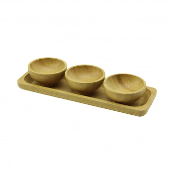 3PCS - SUNUM TEPSİLİ   MİNİ - ÇAP: 6CM  AHŞAP BAMBU LOKUMLUK - ÇEREZLİK KASE (5263)