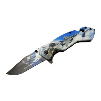 4 23 4 Air Force Kurtarma / Kamp Çakı 20cm - Yarı Otomatik, Kemerlikli, Cam Kırma Ve İp Kesme Atlı