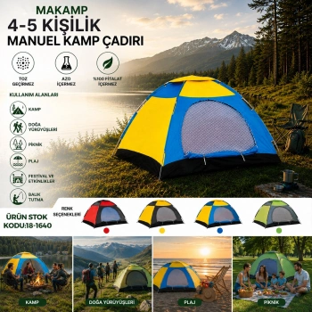 4-5 KİŞİLİK TOZ GEÇİRMEZ 200CMX200CMX135CM MANUEL KAMP ÇADIR HERHANGİ BİR RENK GÖNDERİLİR (5263)