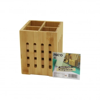 4 BÖLMELİ  BÜYÜK - PENCERELİ  KARE=11X11CM  AHŞAP BAMBU KAŞIKLIK ORGANİZER (5263)