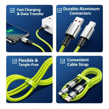 4-in-1 240W PD Hızlı Şarj Kablosu – Type-C Lightning Destekli PL-8632 (5263)