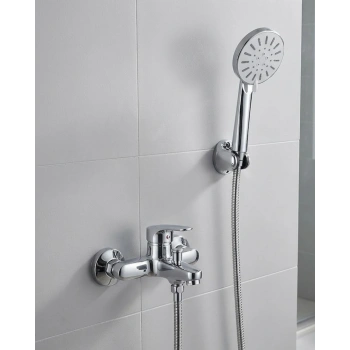 4 Kademeli Krem Duş Seti El Duşu Başlığı Spiral Hortum Ve Duvar Askısı