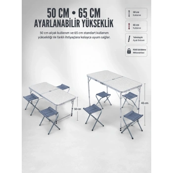 4 Sandalyeli Katlanabilir Kamp Masası Portatif Bahçe Kamp Ve Piknik Masa Seti