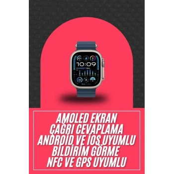49mm Akıllı Saat Amoled Ekranlı Kadın Erkek Kol Saati Plastik Kordon