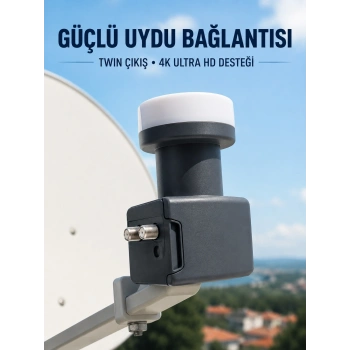 4k Ultra Hd Twin Lnb Çift Uydu Çıkışlı Ku Band Çanak Anten Lnb 0.1 Db