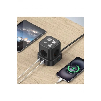 4lü Akım Korumalı Priz Gece Lambalı 2xusb 2xtype-c Çıkış Yüksek Gerilim Koruma Çoklu Priz Çoğaltıcı