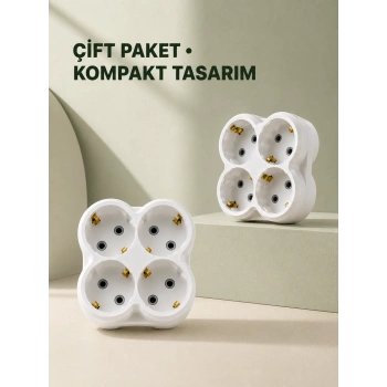 4’lü Priz Çoğaltıcı 2 Adet Set Kablosuz Duvar Tipi Priz Çoklayıcı Adaptör
