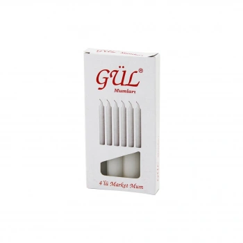 4PCS - İNCE   ÇAP=1.6CM - UZUNLUK=12CM   BEYAZ KLASİK  MARKET MUM (5263)