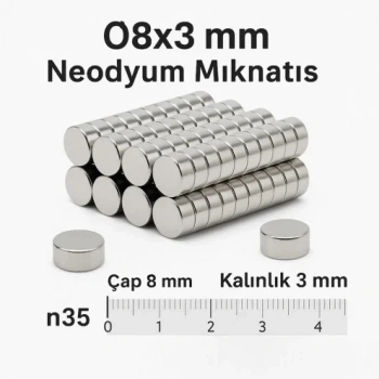 5 Adet 8x3mm Yuvarlak Neodyum Mıknatıs Güçlü Nikel Kaplamalı Kaliteli Dayanıklı Magnet