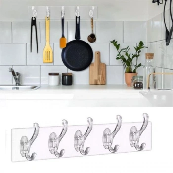 5'li Güçlü Yapışkanlı Şeffaf Duvar Askısı Banyo Mutfak Düzenleyici Pratik Askılık (5263)