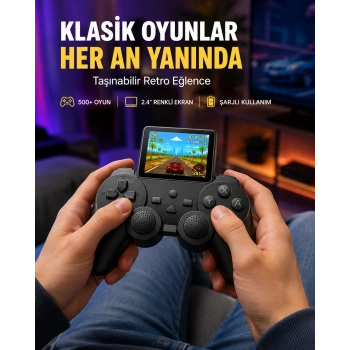 500 Dahili Oyunlu Taşınabilir Retro El Konsolu-2.4 İnç Renkli Ekranlı